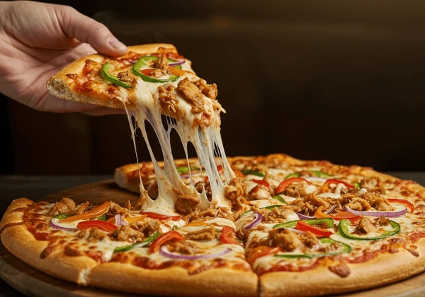 jucy chicken cheese pizza